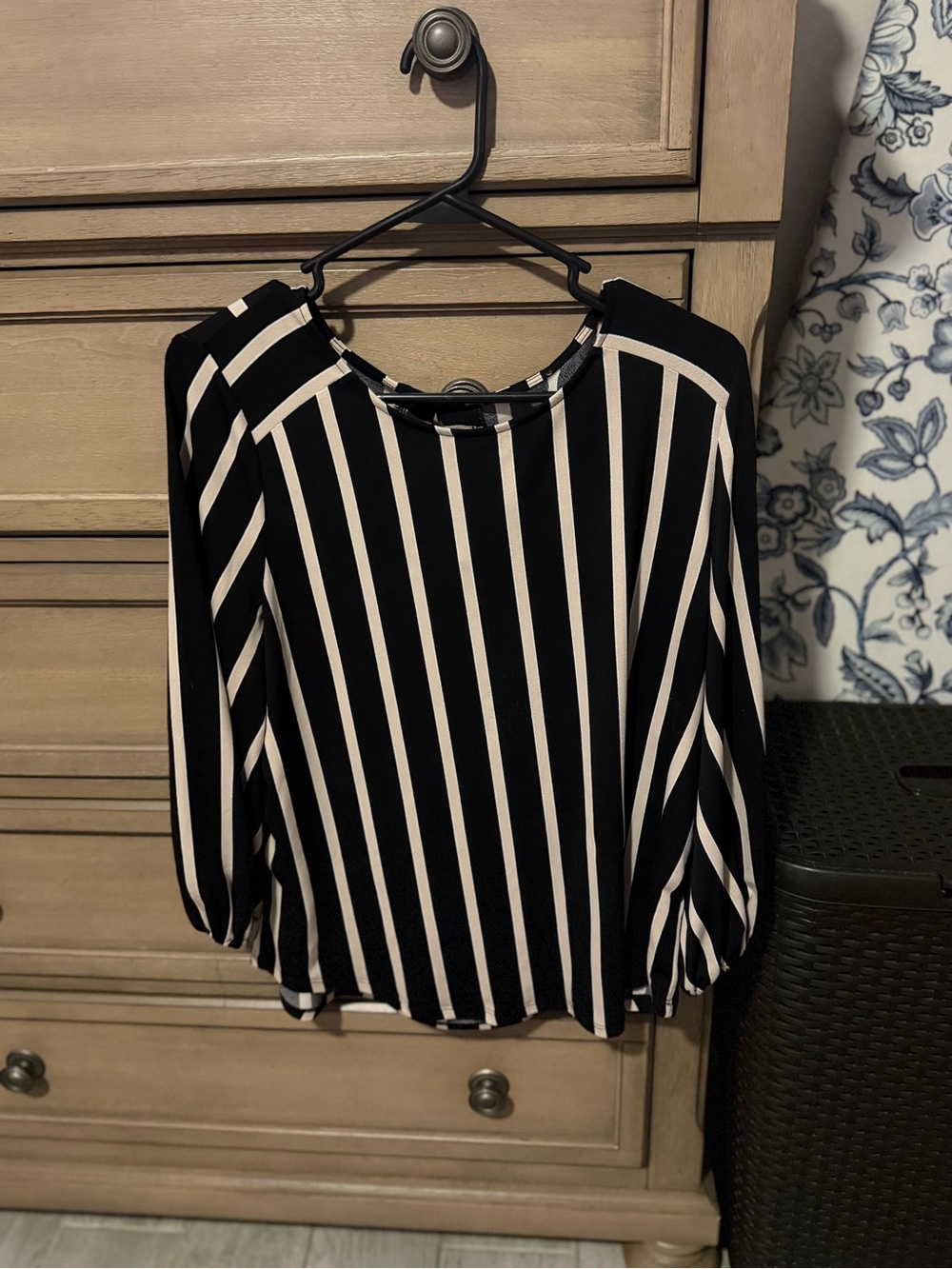 Womens Black and White Vertical Stripe Blouse